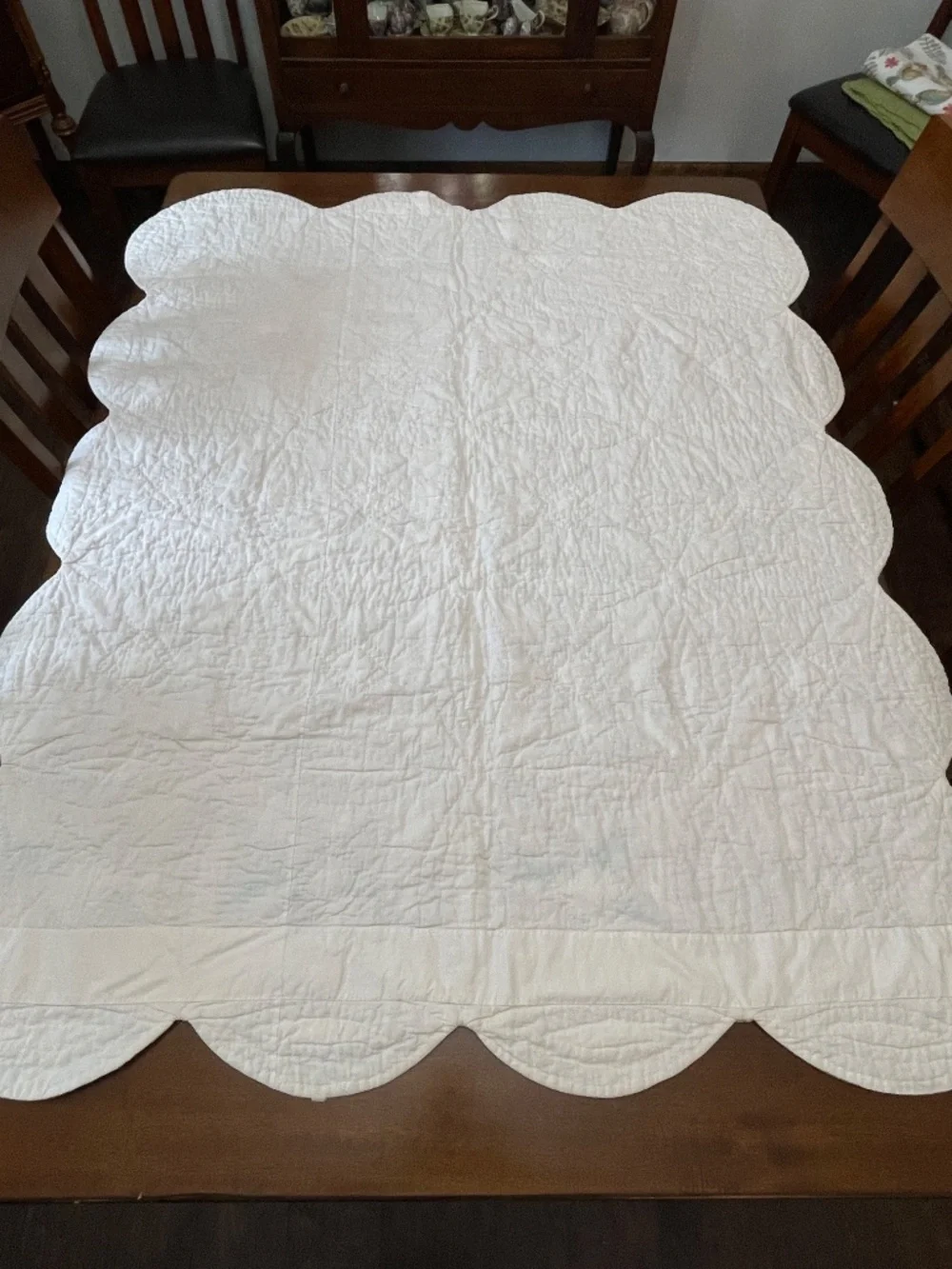 Handmade Double Wedding Ring Country Star Red Green Cream Lap Quilt Wall Hanging
